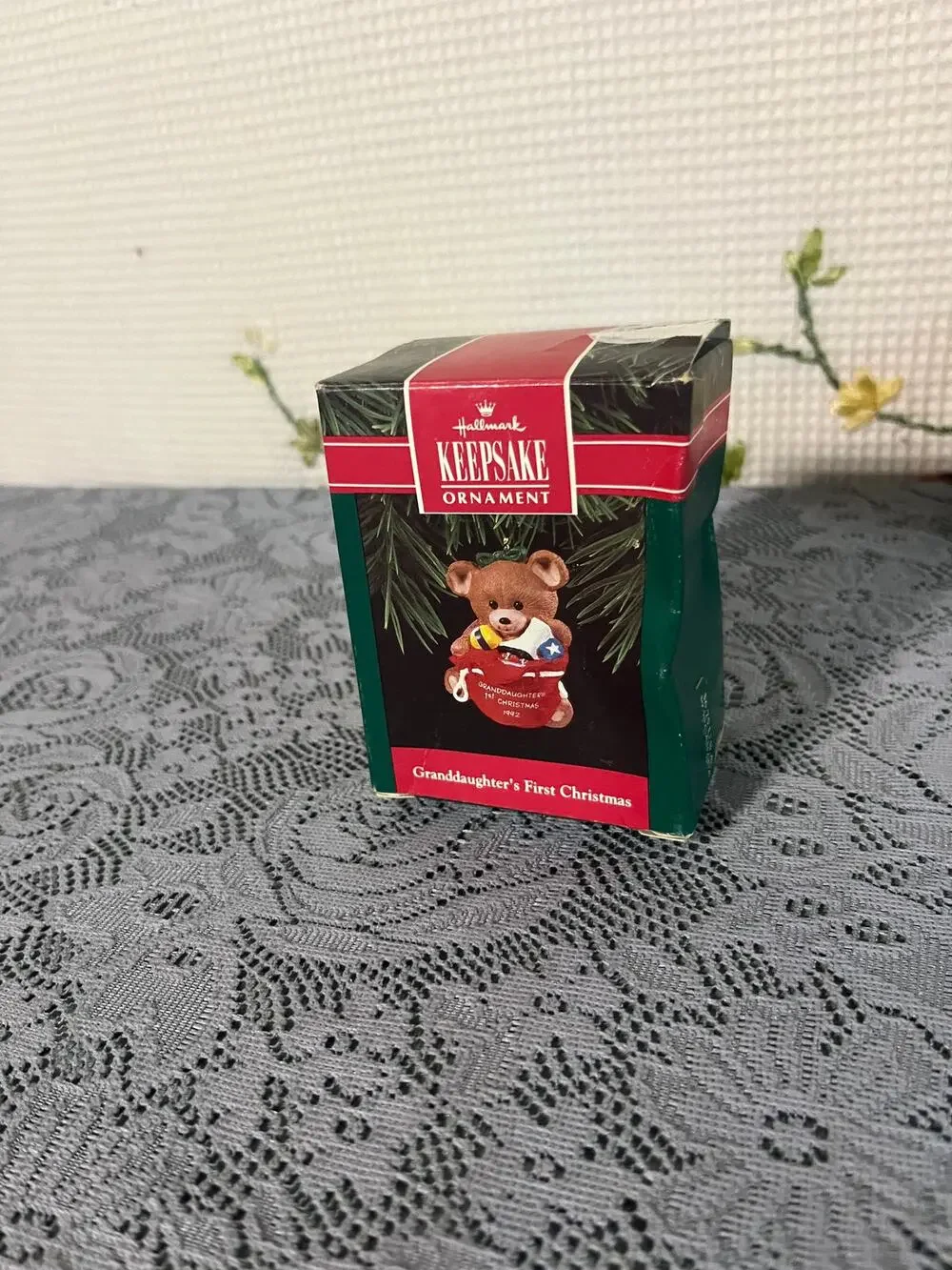 Hallmark Keepsake Granddaughter's First Christmas 1992 Teddy Bear Ornament Box